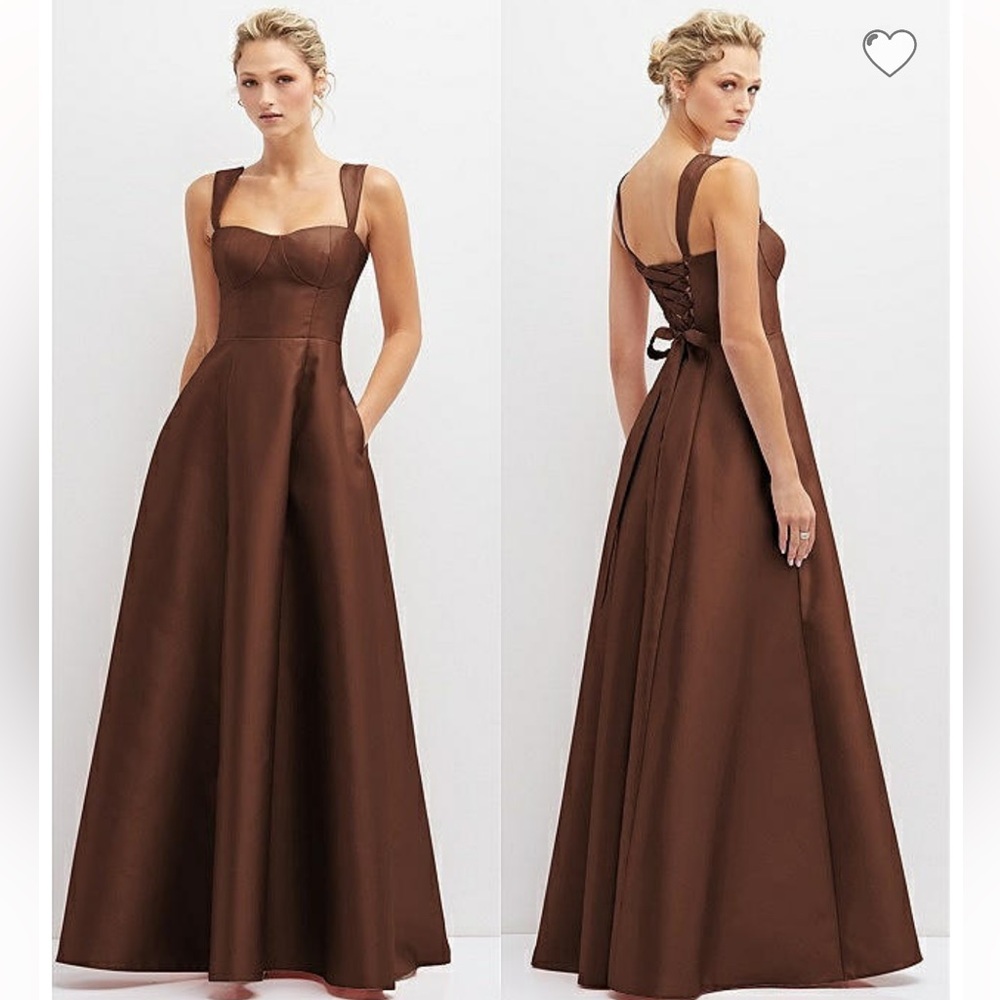 DESSY GROUP LACE UP BACK BUSTIER SATIN DRESS A-LINE MAXI SIZE 2